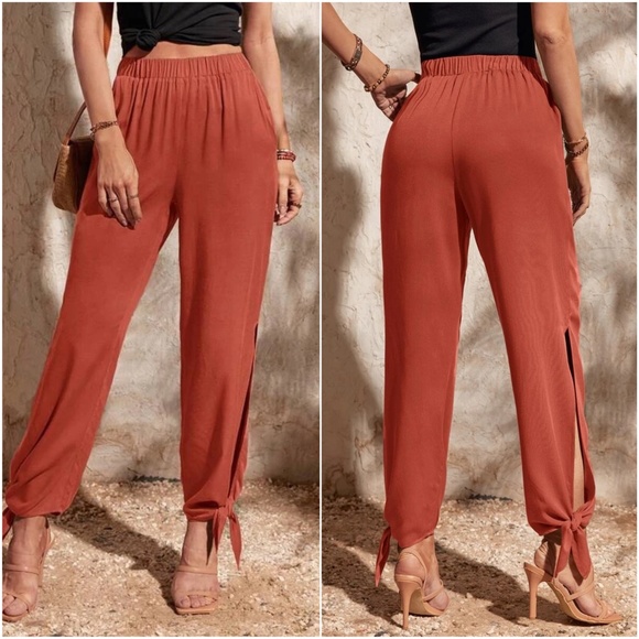 Luxe Solid Split Leg Tie Jogger Pants - Picture 6 of 8